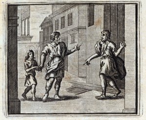 Depositarien är otrogen. Fabler av Jean de La Fontaine (1621-95). Illustration av François Chauveau (1613-1676). Upplaga av 1728. av Francois Chauveau