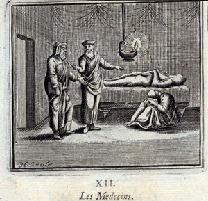 Doktorerna. Fabler av Jean de La Fontaine (1621-95). Illustration av François Chauveau (1613-1676). Upplaga av 1728. av Francois Chauveau