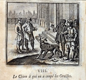 Hunden vi skar av hans öron. Fabler av Jean de La Fontaine (1621-95). Illustration av François Chauveau (1613-1676). Upplaga av 1728. av Francois Chauveau
