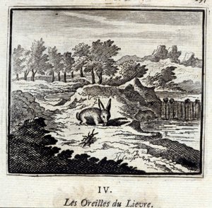Lievres öron. Fabler av Jean de La Fontaine (1621-95). Illustration av François Chauveau (1613-1676). Upplaga av 1728. av Francois Chauveau