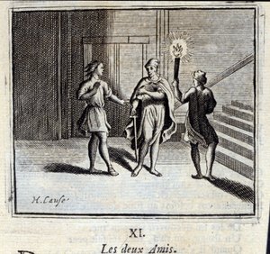 De två vännerna. Fabler av Jean de La Fontaine (1621-95). Illustration av François Chauveau (1613-1676). Upplaga av 1728. av Francois Chauveau