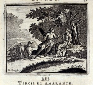 Tircis och Amaranth. Fabler av Jean de La Fontaine (1621-95). Illustration av François Chauveau (1613-1676). Upplaga av 1728. av Francois Chauveau