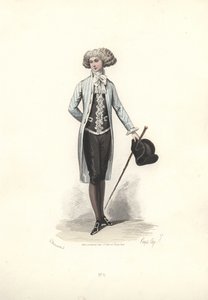 Elegant man i randig kappa, era av Marie Antoinette.