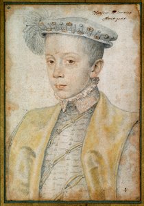 Porträtt av Karl II hertig av Lorraine och Bar (1543-1608). Att rita ett blod och en svart sten av Clouet Francois (1515-1572) av François Clouet