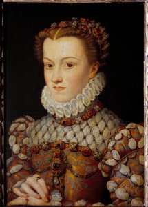 Porträtt av Elisabeth av Österrike (1554-1592) Drottning av Frankrike, hustru till Karl IX Målning av Francois Clouet (1515-1572) cirka 1571 sön. 0,36x0,26 m - Porträtt av Elisabeth av Österrike (1554-1592), Frankrikes drottning, fru till Karl IX. Målning  av François Clouet