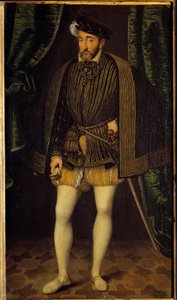 Porträtt av Henrik II (1519 - 1559) kung av Frankrike. Målning av Francois Clouets verkstad (1515-1572) av François Clouet