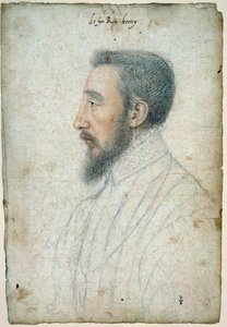 Porträtt av Henrik II, kung av Frankrike (1519 - 1559), cirka 1547. Ritning av ett blod och en svart sten av Clouet Francois (1515-1572) av François Clouet