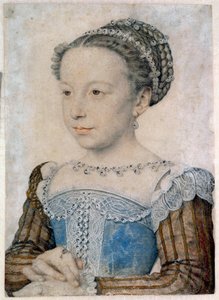 Porträtt av Marguerite de Valois (1553-1615) eller drottning Margot Teckning i blyerts och blod av Francois Clouet (cirka 1515-1572) 1500-talets sön. 0,29 X 0,21 m Chantilly, Musee Conde av François Clouet