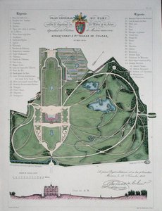 Översiktsplan över trädgården i Chateau de Maisons tillhörande Thomas de Colmar, graverad av G. Lorsignol av Francois Duvillers