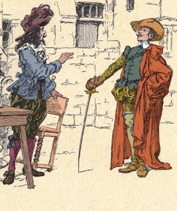 Möte av Cyrano, ung, anländer till Paris, med D