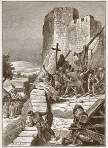 Korsfararnas procession runt Jerusalems murar, illustration från "Cassell