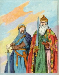 Den frankiske kungen Karl den store och den franske riddaren Roland de Roncevaux - Charlemagne och Le Chevalier Roland (736-778) - Illustration av Francois Zier (1856-1924) hämtad från "Nos-Gires-Nationales" omkring 1920