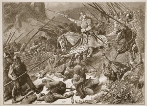 "Lady of the Mercians" som kämpar mot walesarna, illustration från "Cassell