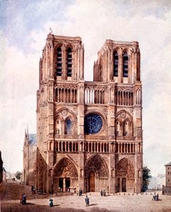 Fasaden på Notre Dame-katedralen i Paris Målning av Francois Etienne Villeret (ca 1800-1866) 1800-talets Paris, Musee Carnavalet
