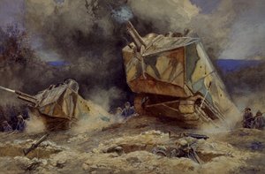 Attack mot infanteri och stridsvagnar i Saint Chamond, juli 1918 (akvarell) av Francois Flameng