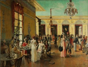 Café Frascati en scen från Napoleons tid=, 1893 av Francois Flameng