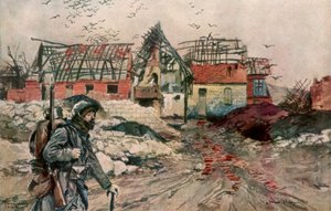 Ruinerna av Ablain-Saint-Nazaire, Artois, Frankrike, 18 december 1915, 1926. av Francois Flameng