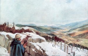 Skyttegravar med utsikt över Munsterdalen med Rhen i fjärran, januari 1916, 1926. av Francois Flameng