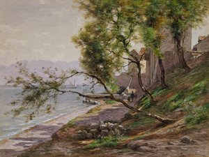 På kanten av Genèvesjön (akvarell på papper) av Francois Furet