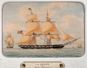 The Brig Merope, av Francois Roux (1811-1882), akvarell, Frankrike