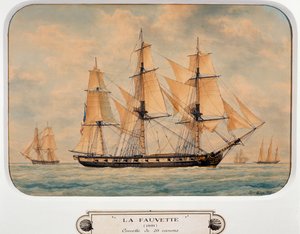 Korvetten Fauvette, av Francois Roux (1811-1882), akvarell, Frankrike