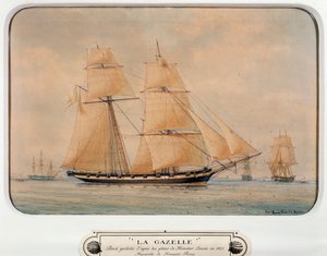 Skonaren La Gazelle, av Francois Roux (1811-1882), akvarell, Frankrike