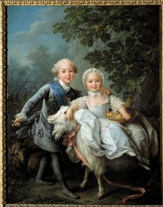 Porträtt av Charles Philippe av Frankrike, greve av Artois (blivande Karl X (1757-1836) och hans syster Madame Clothilde, framtida drottning av Sardinien (1759-1802) representerad 1763-1764, Målning av Francois Hubert Drouais (177527) av Francois Hubert Drouais