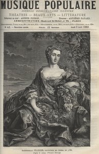 Porträtt av Marie Pelissier (eller Pellissier) (1707-1749), fransk operasångerska - gravyr efter målningen Hubert Drouais - gravyr i "" La musique populaire""" illustrerad veckotidning - 1882 av Francois Hubert Drouais
