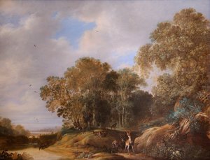 Landskap med rådjur (olja på ekpanel) av Francois Knibbergen