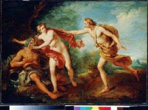 Apollo och Daphne med sin far flodguden Penee. Målning av Francois Le Moyne (1688-1737). Olja på duk. Fransk 1700-talsmålning. State Museum Arkhangelskoye Estate, Moskva