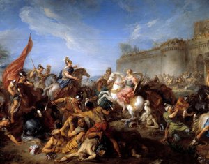 Tancrede ger vapen till Clorinde Illustration till dikten "La jerusalem delivree" (La jerusalem liberata) av Torquato Tasso (dit Le Muche)