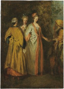 The Fortune Teller (olja på pannå) av Francois Louis Joseph (attr. to) Watteau