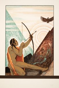 Heracles Shooting the Eagle, från Prometheus Enchained by Aeschylus, pub. 1941 (stenciltryck)