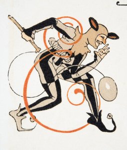 Bokstaven E från Personages de Comedie, pub. 1922 (stenciltryck) av Francois Louis Schmied