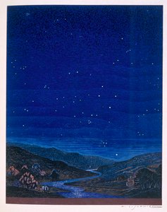 Nattlandskap, illustration från Rudyard Kiplings "Kim", 1930 av Francois Louis Schmied