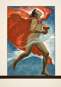 Prometheus Running with Fire, från Prométhée Enchaîné av Aeschylus, pub. 1941 (pochoirtryck) av Francois Louis Schmied