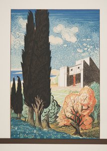 Tempel med Cypress Tree, från Prometheus Enchained by Aeschylus, pub. 1941 (stenciltryck) av Francois Louis Schmied