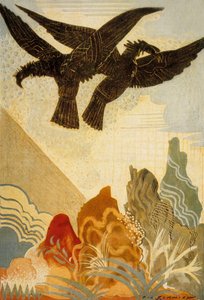 Homeros Odyssé: omenens örnar, graverad av Theo Schmied, 1930-33 färglitografi