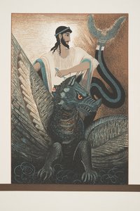 Ulysses och draken från Prometheus Enchained av Aeschylus, pub. 1941 (stenciltryck) av Francois Louis Schmied