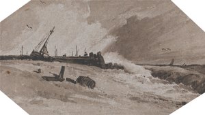 Brygga i en storm av Francois Louis Thomas Francia