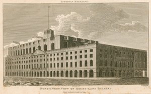 Nordvästlig vy av Drury Lane Theatre, London av Francois Louis Thomas Francia