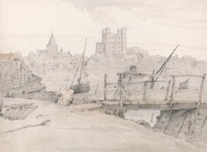 Sydostvy över Rochester Castle och katedralen av Francois Louis Thomas Francia