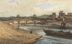 Pont de la Concorde och Tuileriepalatset från Cours la Reine av Francois Louis Thomas Francia