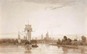 Utsikt från Seine mot Rouens katedral och stad. Morgon av Francois Louis Thomas Francia