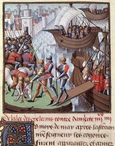Sjunde korståget: Croises flotta ledd av Saint Louis från Damiette 1249. Miniatyr hämtad från manuskriptet "Le Mirror historial de Vincent de Beauvais", volym III av mästaren Francois (1400-talet). Fol.418r. Musee Conde, Chantilly