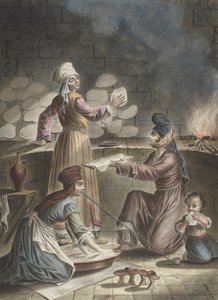 Turkiska kvinnor bakar bröd, 1790 av Francois Marie Rosset
