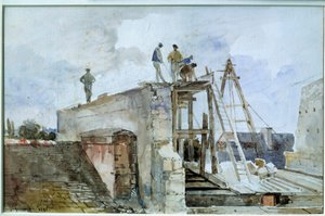 Husbyggarbetsplats under uppbyggnad sett från Granetfönstret på Institutet. Akvarell av Francois Marius Granet (1775-1849). 1800-talet. Dämpa. 0,25x0,38 m. Paris, Louvren av Francois Marius Granet