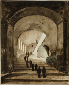 Munkar på trappan i Villa of Maecenas i Tivoli