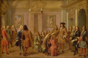 Den första marknadsföringen av riddarna av Saint Louis av Ludvig XIV, Versailles 8 maj 1693, 1710. av Francois Marot