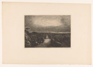 Landskap med en ryttare i en folkmassa Dansa les kampanjer i Rom. (titel på objekt) av Francois Nicolas Chifflart